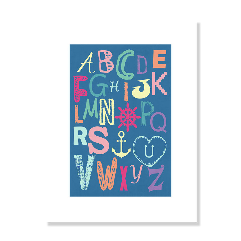 Alphabet imprimé sur papier, H 10 po x l 8 po x P 1 po, Papier