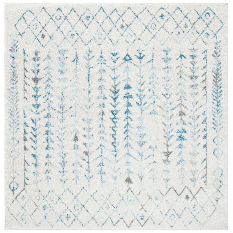 Tapis ivoire / turquoise Dillingham Southwestern, Carré 6 pi 7 po