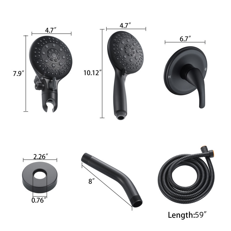 Couple 5-Spray Dual Shower Heads 4.7" Shower System with 2-in-1 Spray Pattern, Rough-in Valve, Black
