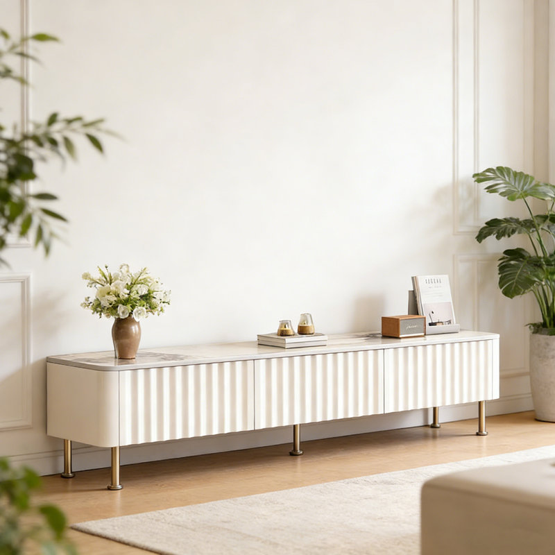 Meuble télé avec rangement Wave, H 17,32 po x l 62,99 po x P 11,81 po, Blanc / Gris