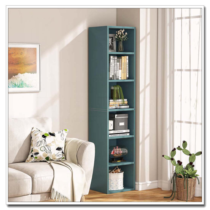 6-Tier Narrow Corner Cube Bookcase Storage For Living Room, Office, Bedroom, Blue