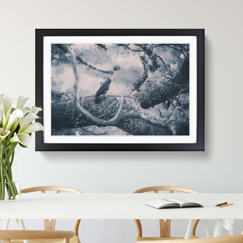 Bird on the Tree in Abstract - Picture Frame Graphic Art Print, Black Framed, 27cm H x 36cm W x 2cm D