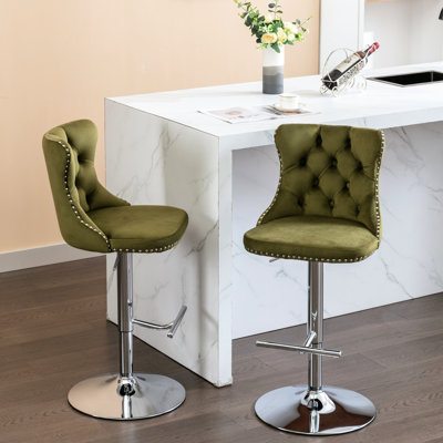 Siège pivotant 360 °, revêtu de velours, dossier, olive, 2 pour la maison et la cuisine de pub de 2, pivotant, hauteur 25 - 33 pouces, îlot olive