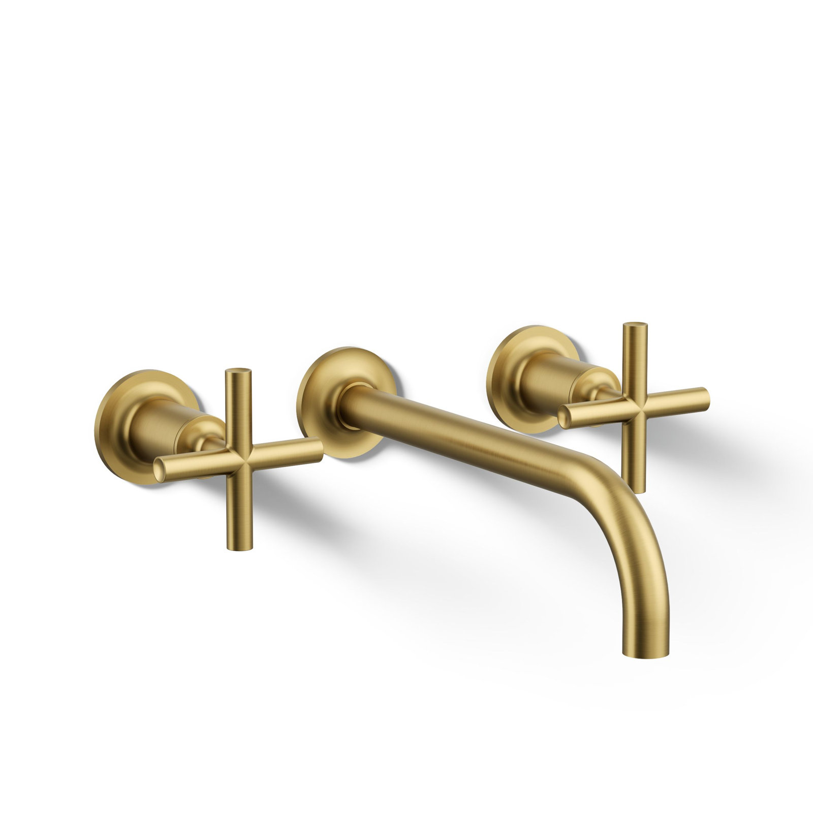 Purist Wall Mounted Bathroom Faucet, Vibrant Brushed Moderne Brass, Cross Handle