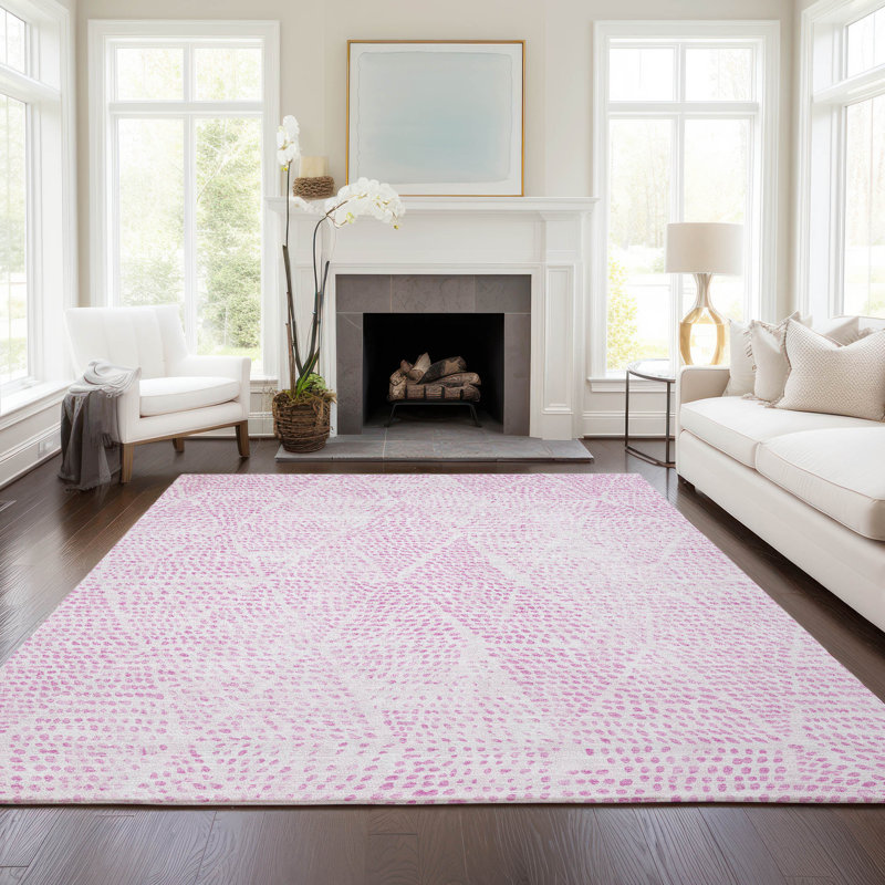 Tapis intérieur / extérieur rose en polyester tissé à la machine Jurnee, Rectangle 5 pi x 7 pi 6 po