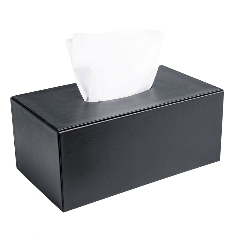 Black Genuine Leather Rectangular Tissue Box Cover