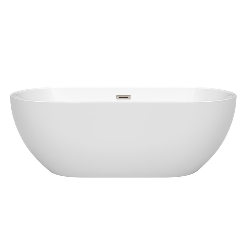 Brooklyn 67'' x 30'' Soaking Acrylic Bathtub, White/Brushed Nickel 