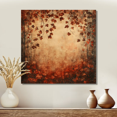 Red Falling Oak Leaves I - feuilles, art mural sur toile