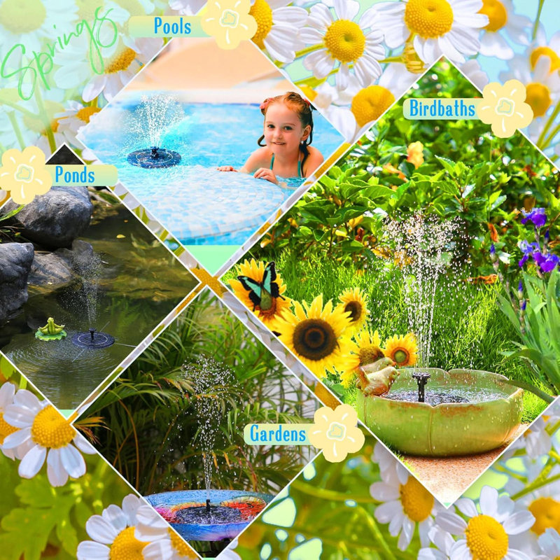 Solar Water Fountain Upgraded Solar Bird Bath Fountains With 6 Nozzles Free Standing Floating Solar Powered Water Fountain Pump For Bird Bath Garden Pond Pool And Outdoor