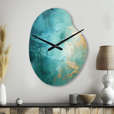 Horloge murale Teal Oasis III - paysages uniques en métal, horloge murale asymétrique moderne