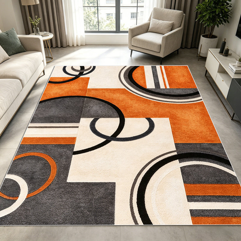1PC Modern Geometric Abstract Burnt Orange Black Grey Cream area rugs for Living Room, Soft, All seasons, Easy-maintain, Washable Indoor mat, Farmhouse suitable for dining room, bedroom, home office, entryway, patio, Home Decor, Outdoor Decor.