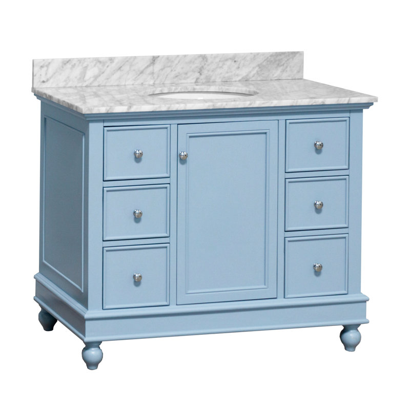 Ensemble de meuble-lavabo simple 42 po Ferdinand, Marbre de Carrare, Bleu poudré