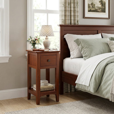 3-Tier Versatile Bedside Nightstand End Table With Pull-Out Storage Drawer & Multi Open Display Shelves, Small Space Friendly Side Table For Bedroom Living Room Entryway