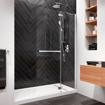 Pratika 77" H Pivot Frameless Shower Door With Fixed Panel