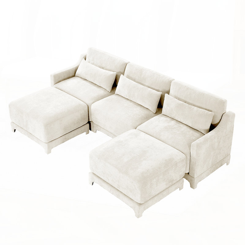 Élégant canapé rembourré en chenille avec conception ergonomique et configuration modulaire, H 32,6 po x l 105,9 po x P 61 po