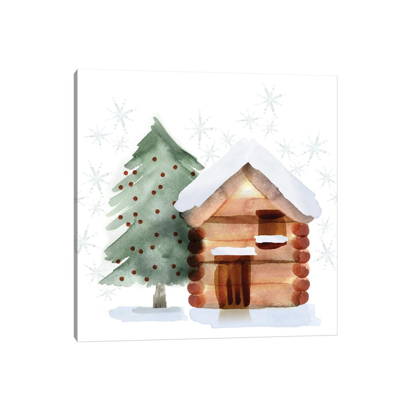 Christmas Hinterland IV - Tree & Cabin by Noonday Design - No Frame Gallery-Wrapped Canvas Giclée on Canvas