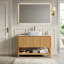 48" Bathroom Vanity&Sink, Freestanding Plywood Storage Cabinet with 3 Bamboo Texture Doors&Open Shelf, Marble Pattern Ceramic Vessel Basin&Carrara White Sintered Stone Top, Woodgrain Color