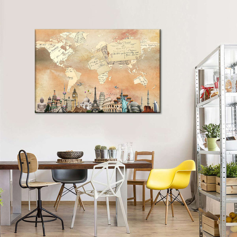 " Postcard World Map Canvas Print " by Vintage Charm Collective, 12" H x 8" W x 1" D