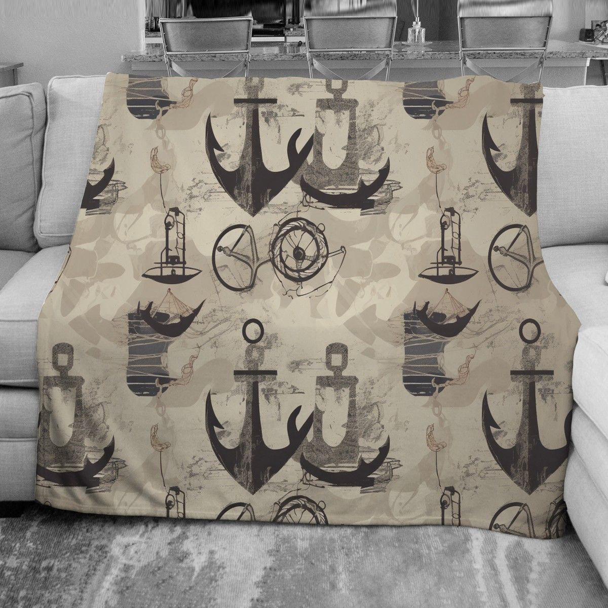 VisionDecor Nautical Blanket Marine Throw Grey Throw Fleece Blanket ...