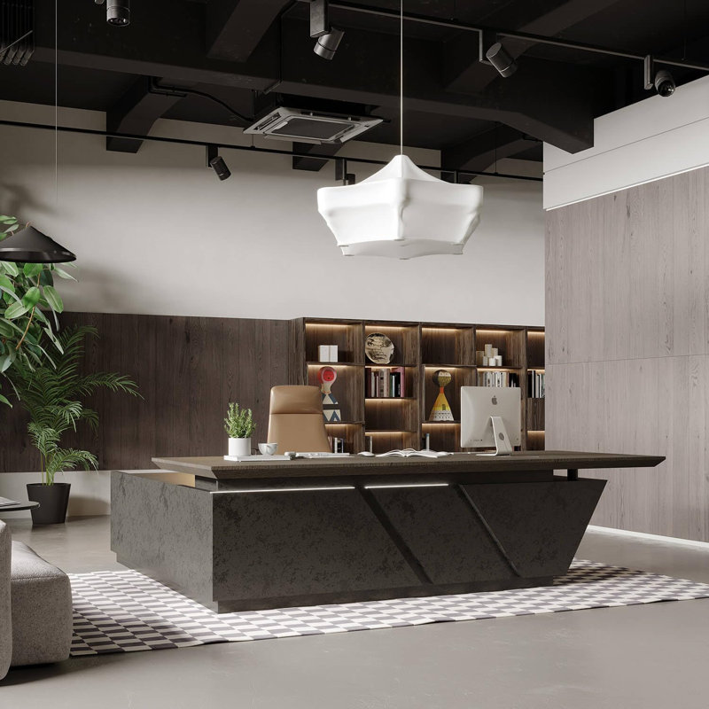 Adjustable Executive Desk - Luxury L Shaped Desk with Drawers, Large Table with File Cabinets, Executive Office Desks with LED Light Strip Home Office Desk for Professionals