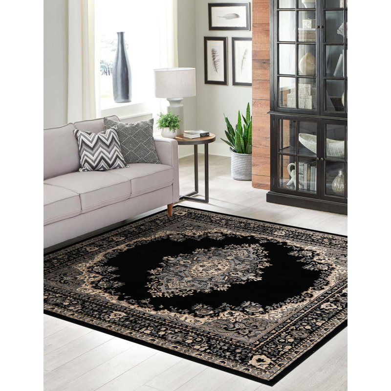 Balthrop Oriental Indoor Rug, Square 7'10", Black