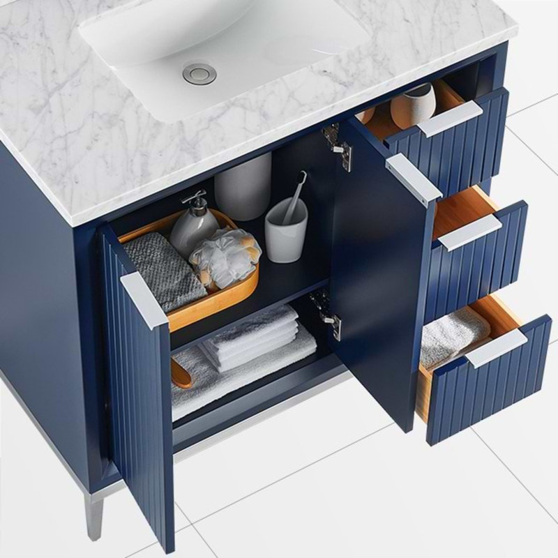 Bungalow 36" Freestanding Standard Single Bathroom Vanity with Top, Silver/Navy Blue