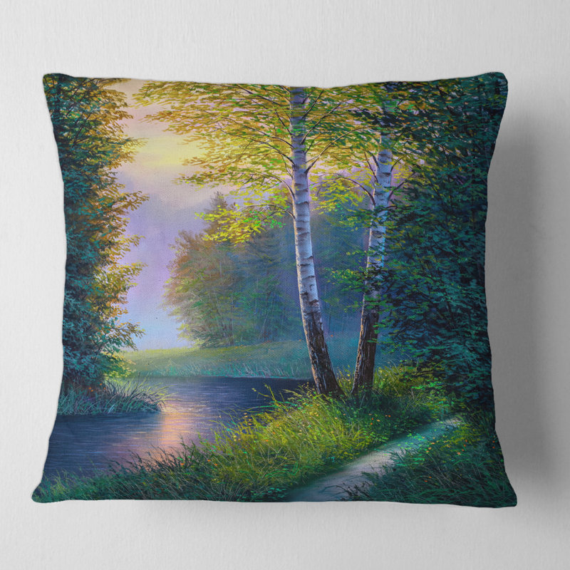 Housse et insert de coussin carré Morning Sunlight Through the Birch Forest, 18" x 18"