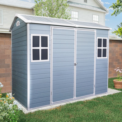 8x4 Resin Outdoor Storage Shed with Floor and 2 Windows Grey