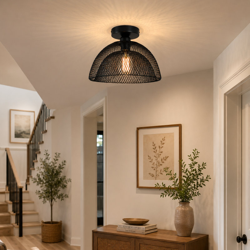 1-Light 11.81" Industrial Metal Dimmable Flush Mount