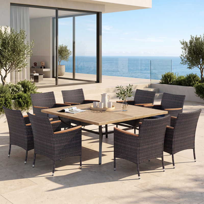 Mariana 8 - Person Wicker Patio Dining Set with Square Table , Cushions Included