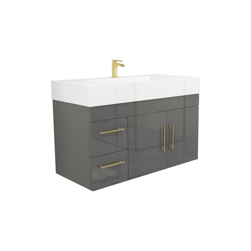 42" Single Bathroom Vanity Set, High Gloss Gray