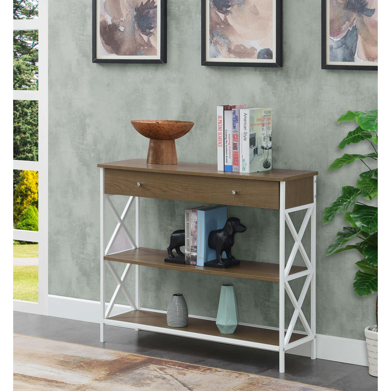 Console noire 39,5 po Adreyan, Plateau en bois flotté / base blanche, H 31,5 po x l 39,5 po x P 12 po