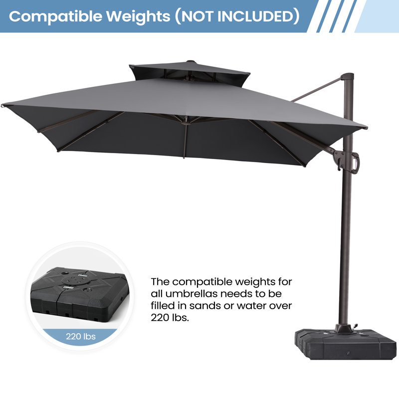 Herrell 11 x 11 Ft Square Cantilever Umbrella without Weighted Base, Dark Grey