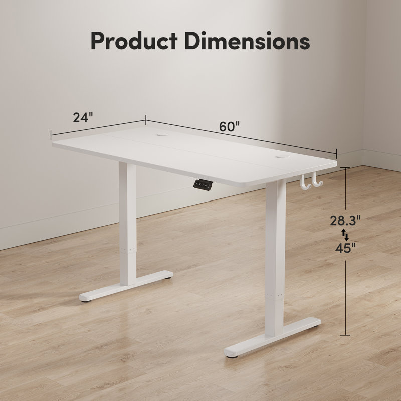 Bureau debout à hauteur ajustable Berrien, H 47,3 po x l 63 po x P 24 po, Blanc