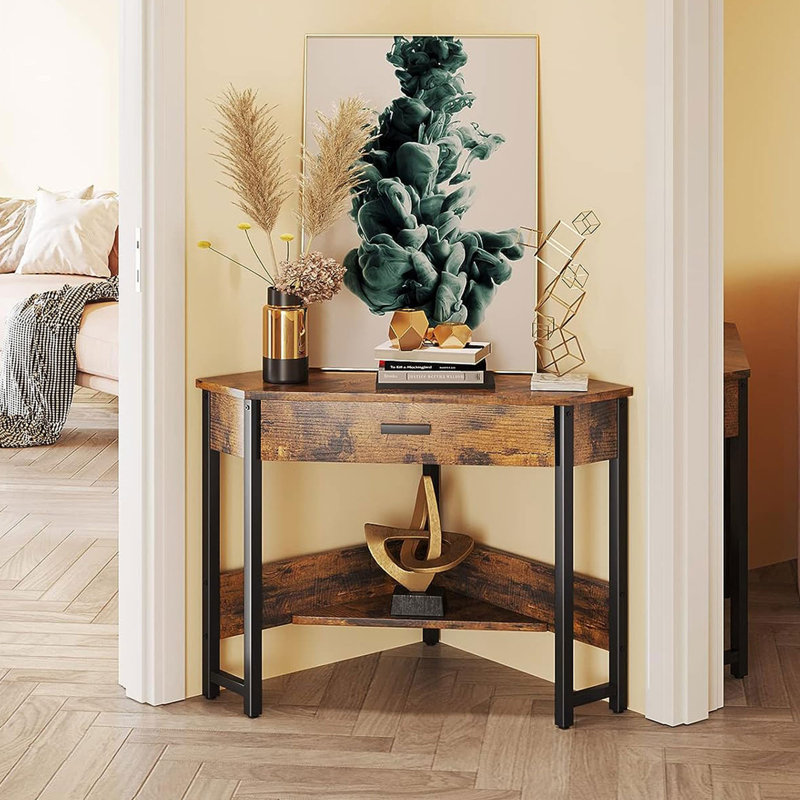 Bureau de coiffeuse d'angle moderne avec grand tiroir, brun rustique Modern