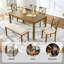 Ensemble de table de salle à manger en chêne 6 pièces - Grande table rectangulaire avec banc rembourré et 4 chaises à dossier en X, structure en bois d'hévéa massif, mobilier de cuisine de ferme pour les dîners de famille et les rassemblements
