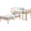 Lit simple superposé au fini naturel, avec des accents blancs et une esthétique fraîche, convient à la chambre à coucher avec des tons de bois, s'adaptant à différentes exigences fonctionnelles, conception à lattes