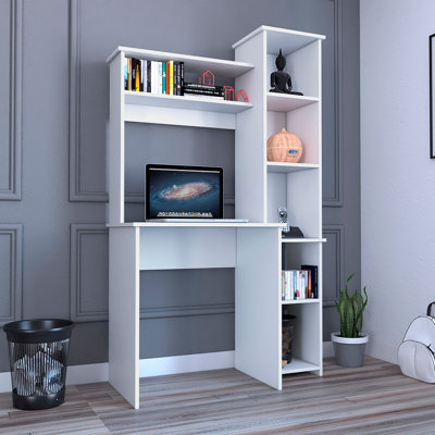 Bureau d'écriture Versalles avec deux tablettes et cinq casiers, pour des espaces de travail organisés et élégants en blanc