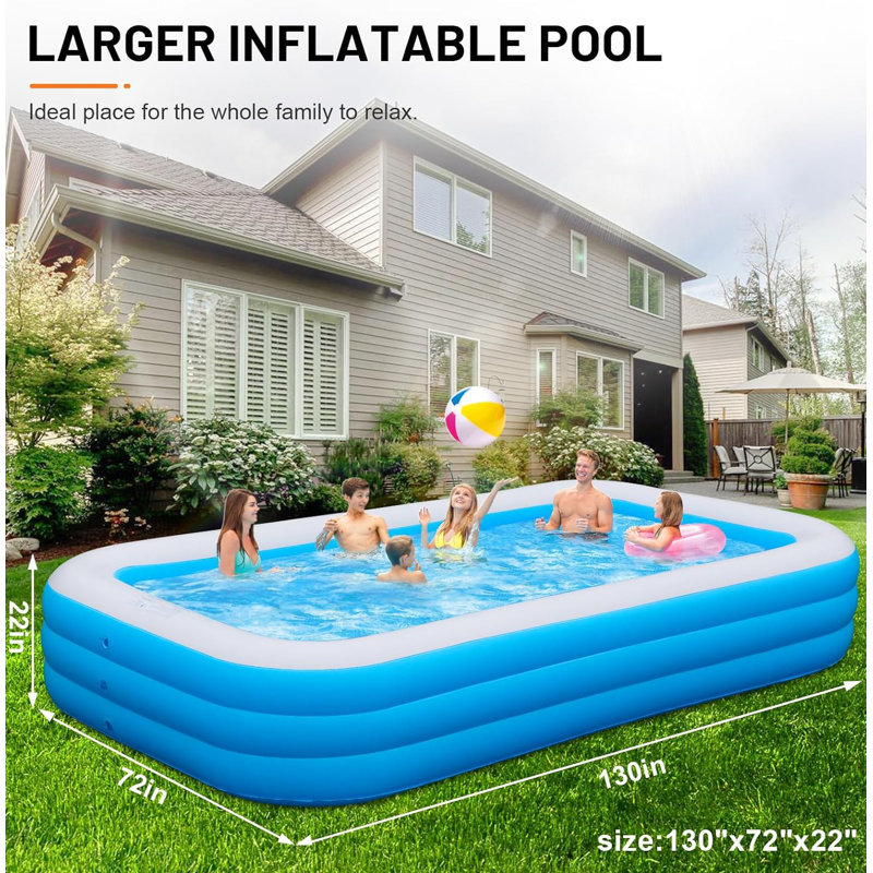 Large Blue PVC Rectangular Inflatable Pool with Pump