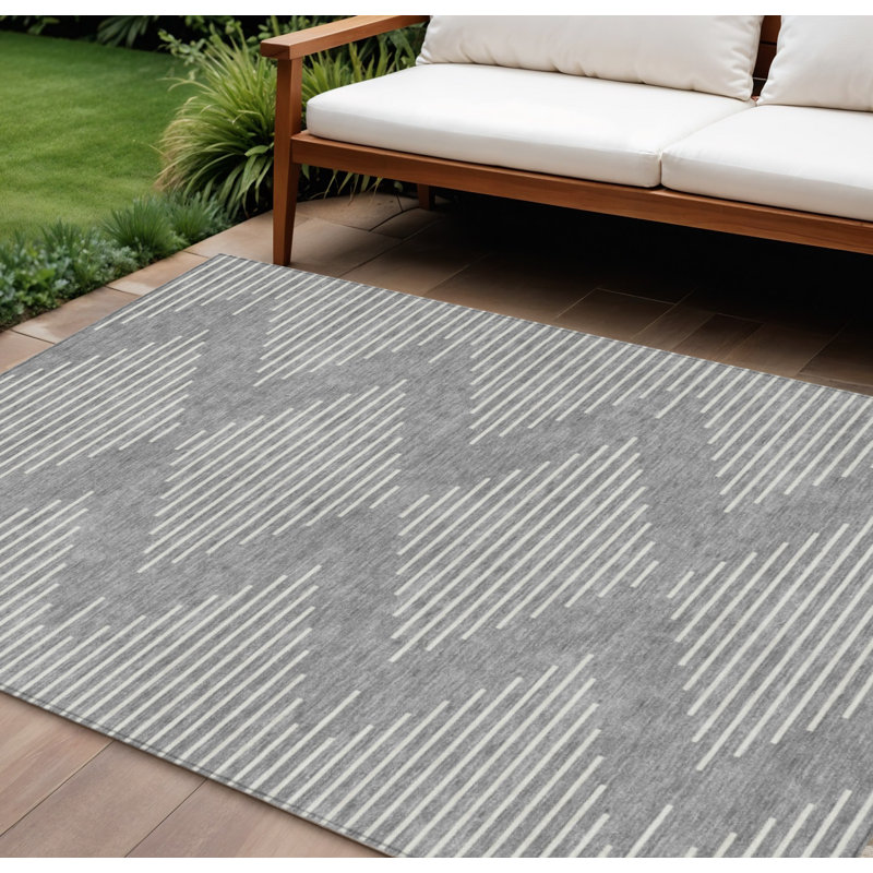 Tapis intérieur lavable à motif géométrique gris et ivoire 9 pi x 12 pi