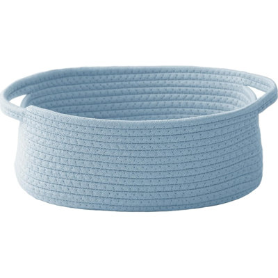 Small Woven Rope Storage Basket With Handles & Ribbon Bag Blue