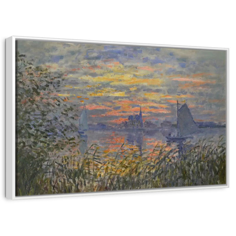 Vue marine avec coucher de soleil, Cadre flottant blanc, 43 po x 29 po