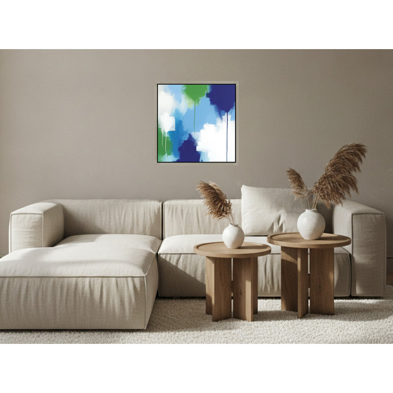 "Abstract Blue and Green Blossoms", art mural sur toile encadrée, Silver, 36" H x 36" W