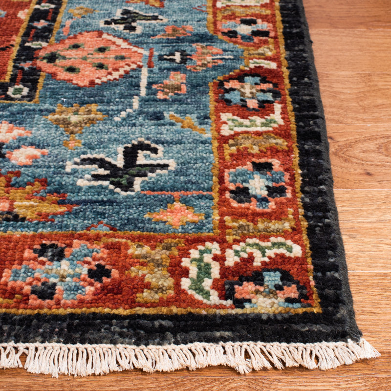 Southwestern Hand-Knotted Wool Red / Blue Area Rug, Rectangle 10' x 14'