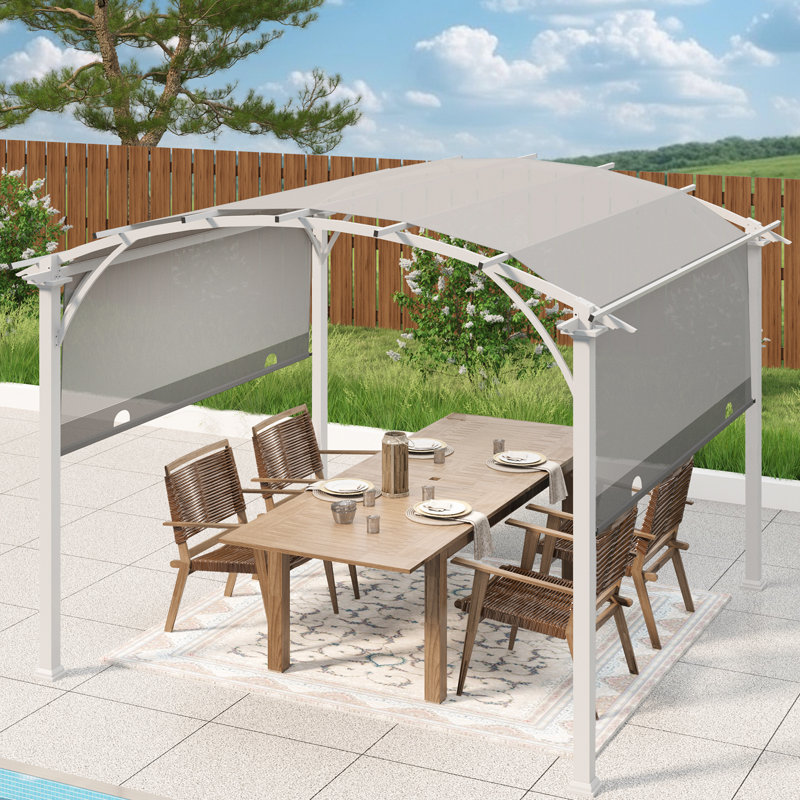 11,4 pi L 11,4 pi. Pergola en acier pour l'extérieur avec auvent en polyester enduit de PVC, Gris