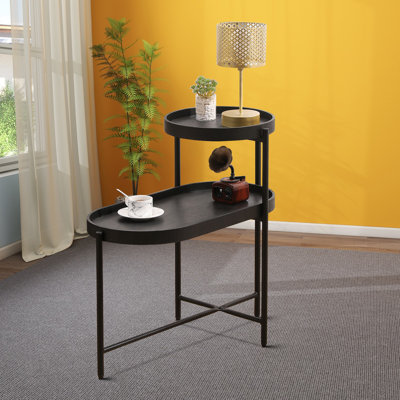 Minimalist Design Two-Tier Side Table with Adjustable Foot Pads