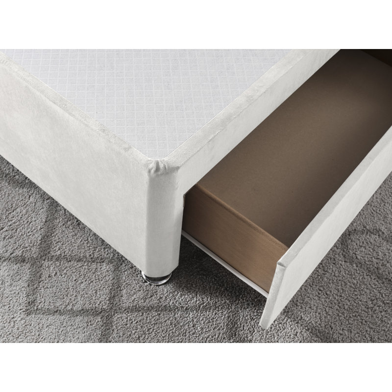 Plush Divan Bed Base, Cream, Left Side Drawers, Small Double (4')