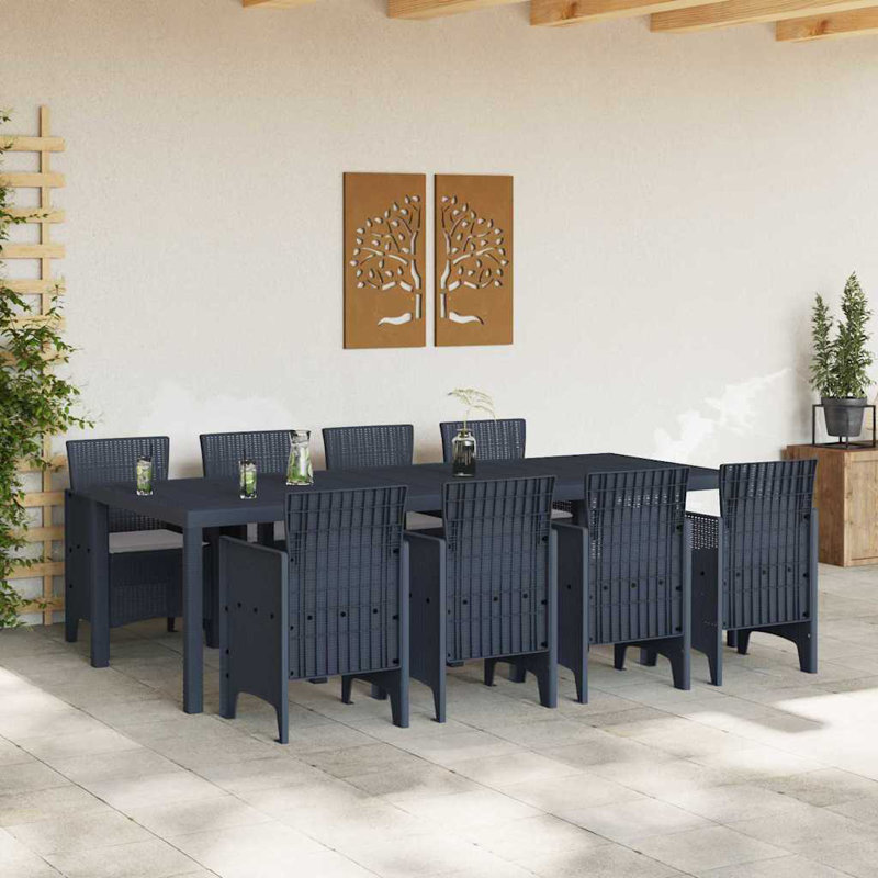 Ensemble de salle à manger de jardin 9 pièces vidaXL en polypropylène anthracite, Anthracite, 8