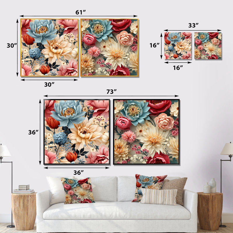 Methuen - Ensemble de 2 décorations murales florales, Toile tendue, H 30 po x l 61 po x P 1 po