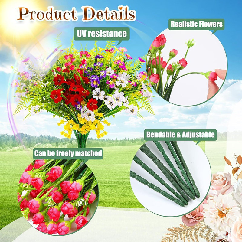 40 paquets de fleurs artificielles pour l'extérieur sans fade ...